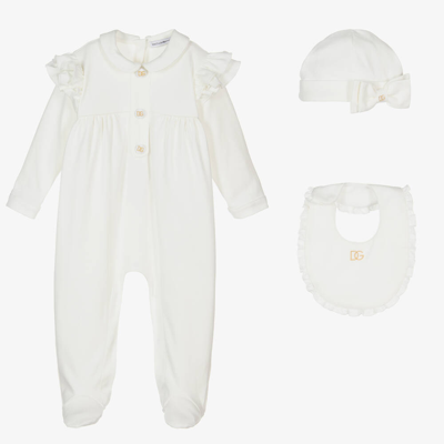 Dolce & Gabbana Babies' 3-piece Gift Set In Interlock Jersey In White