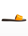Tory Burch Double T Logo Flat Slide Sandals In Orange Citrine/coco