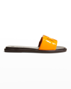 Tory Burch Double T Logo Flat Slide Sandals In Orange Citrine