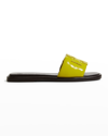 Tory Burch Double T Logo Flat Slide Sandals In Lime Lime Lime J