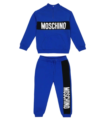 Moschino Kids' Logo-print Cotton Tracksuit Set In Surf Blue