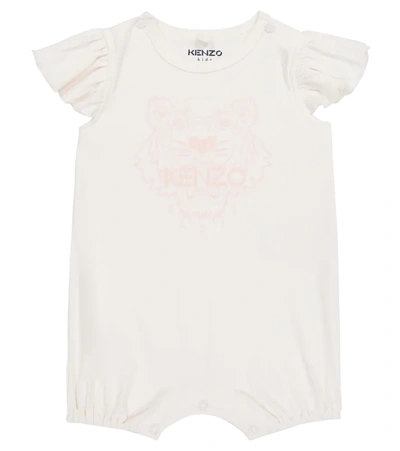 Kenzo Baby Logo Cotton Playsuit In Offwhite