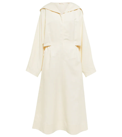The Row Cynthia Silk & Linen Long Sleeve Hooded Dress In Ivory | ModeSens