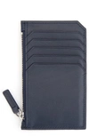 Royce New York Zip Leather Card Case In Navy Blue