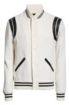 Saint Laurent Teddy Stretch Wool Varsity Jacket In 9502 - Natural