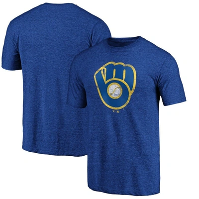 Fanatics Branded Heathered Royal Milwaukee Brewers Weathered Official Logo Tri-blend T-shirt In Heather Royal