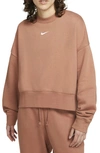 Nike Sportswear Essential Oversize Sweatshirt In Mineral Clay/ White