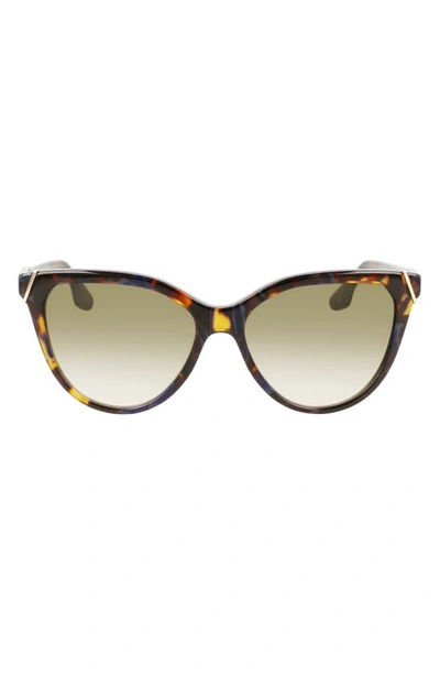 Victoria Beckham Guilloché 57mm Gradient Cat Eye Sunglasses In Havana Blue