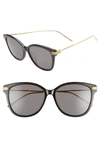 Bottega Veneta 55mm Cat Eye Sunglasses In Black/ Gold