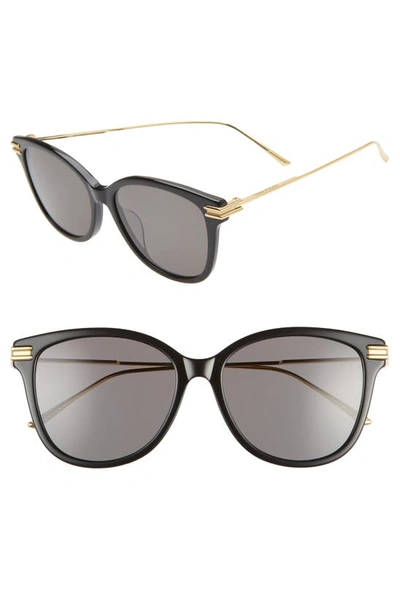 Bottega Veneta 55mm Cat Eye Sunglasses In Black/ Gold