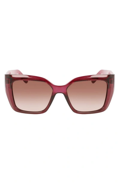 Ferragamo Gancini 55mm Gradient Rectangular Sunglasses In Transparent Cyclamen