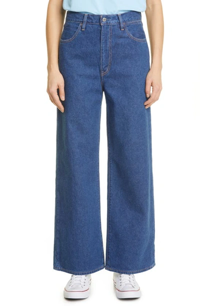 Pangaia Unisex High Waist Wide Leg Pprmint™ Organic Cotton & Hemp Jeans In Mid Indigo Wash