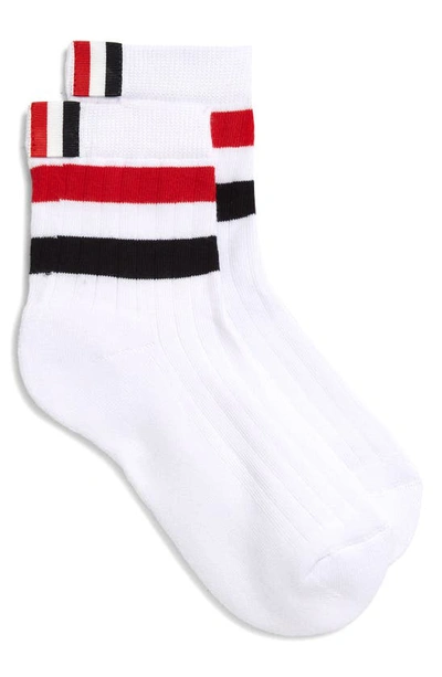 Thom Browne Rwb Stripe Athletic Ankle Socks In White