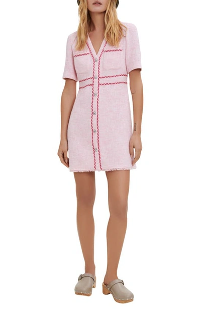Maje Rirose Contrasting-trim Tweed Mini Dress In Pink