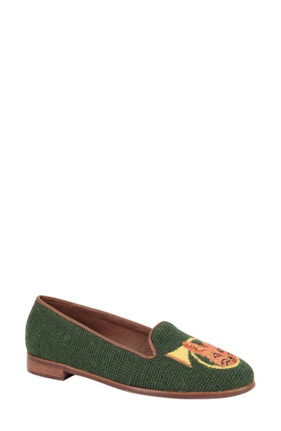 Bypaige Needlepoint Fox & Horn Flat In Fox And Horn - Forest Green