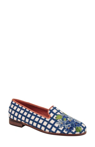 Bypaige Needlepoint Checkered Hydrangea Flat In Hydrangea Blue