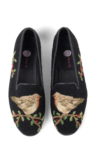 Bypaige Needlepoint Bird Flat In Robin On Black