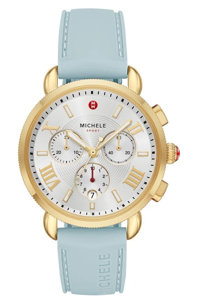 Michele Sport Sail Chronograph Watch Head With Silicone Strap, 38mm In Green