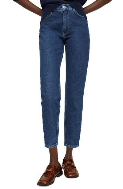 Mango High Waist Straight Leg Mom Jeans In Dark Blue