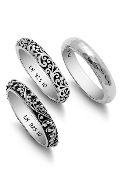 Lois Hill Lh Scroll, Granulated & Hammered Set Of 3 Stacking Rings In Silver