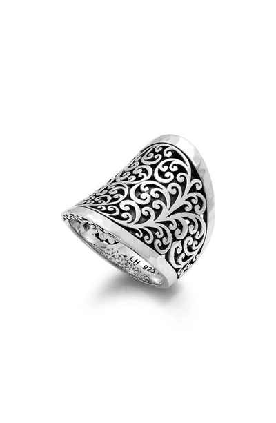 Lois Hill Lh Scroll Round Saddle Ring In Silver