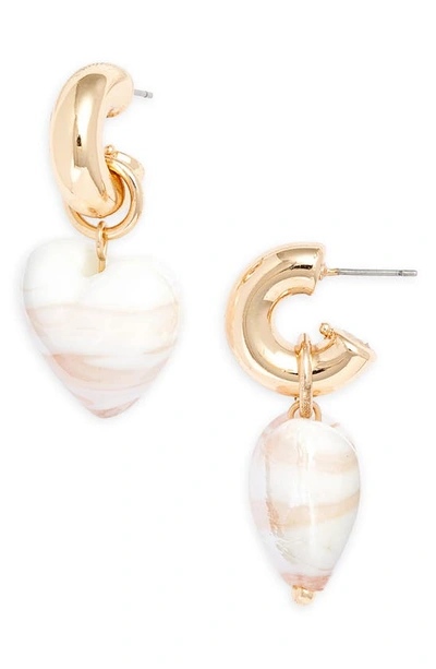 Mignonne Gavigan Heart Drop Huggie Hoop Earrings In Blush