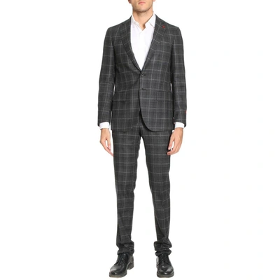 Isaia Checkered Wool Suit In Grey