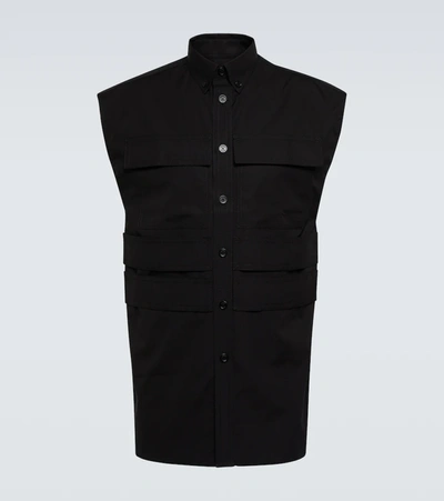 Burberry Sleeveless Cotton Cargo Shirt In Black