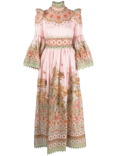 Zimmermann Kaleidescope Embellished Floral-print Silk And Linen-blend Gown In Multicoloured