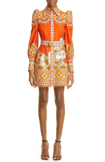 Zimmermann Kaleidoscope Aries Printed Cotton-blend Mini Dress In Orange