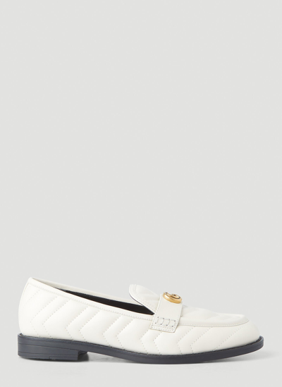 Gucci Neutral Marmont Leather Loafers In White