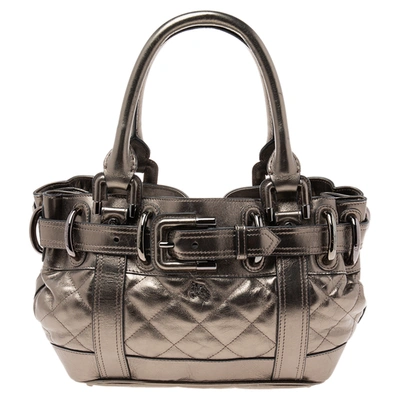 Pre-owned Burberry Prorsum Burberry Metallic Gunmetal Quilted Leather Beaton Tote