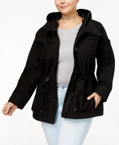 Levi's Trendy Plus Size Cotton Hood Utility Jacket In Black