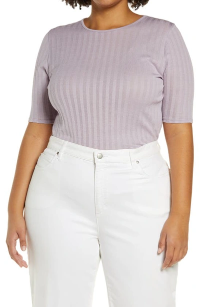 Vince Ribbed Elbow Sleeve Crew Tee In Violetta