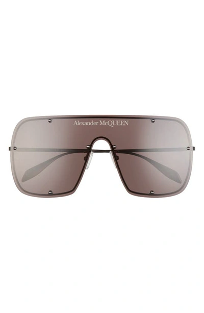 Alexander Mcqueen Studded Logo Metal Shield Sunglasses In 001 Ruthenium
