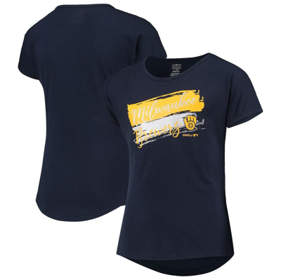 Outerstuff Kids' Girls Youth Navy Milwaukee Brewers Brush Stroke Dolman T-shirt
