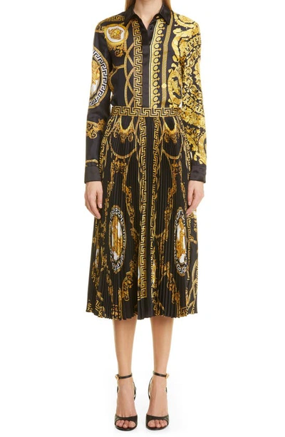 Versace La Coupe Des Dieux Barocco Print Silk Twill Blouse In Black-gold