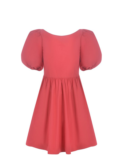 Red Valentino Short Dress In Red Cotton Taffeta With Braid