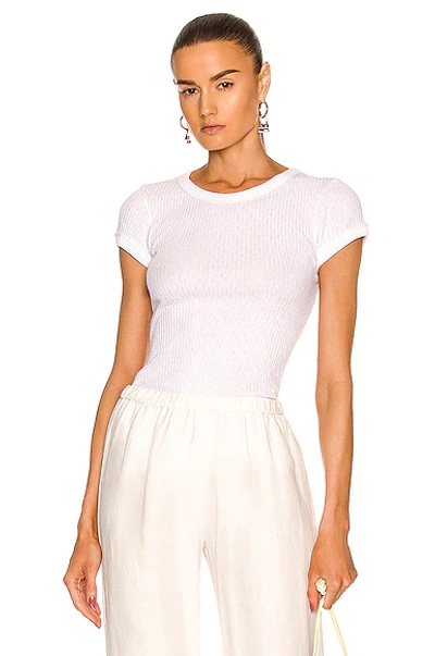 Enza Costa Pointelle Cap Sleeve Crew In White