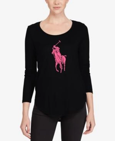 Polo Ralph Lauren Pink Pony Long-sleeve Jersey T-shirt In Polo Black