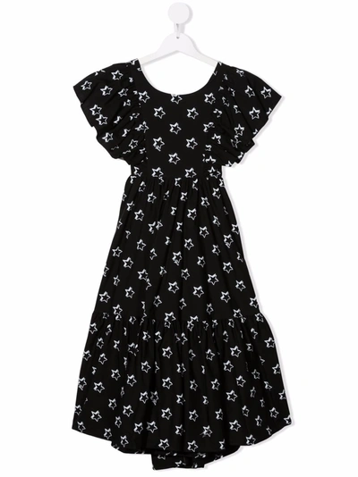 Monnalisa Teen Star-print Flared Dress In Black