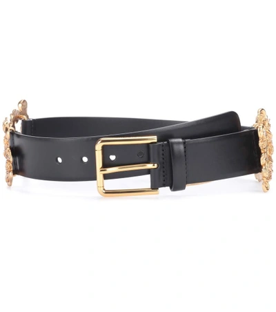 Dolce & Gabbana Embellished Leather Belt In Black