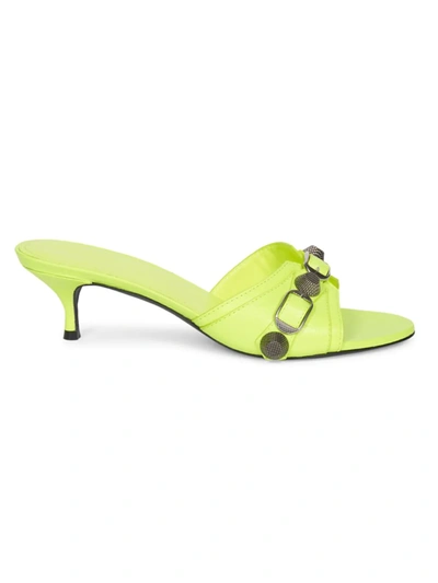 Balenciaga Cagole Lambskin Buckle Slide Sandals In Fluorescent Yellow
