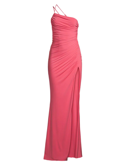 Katie May Winnipeg One Shoulder Ruched Knit Gown In Coral