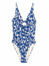 Tory Burch Palma Floral Knot-front One-piece Swimsuit In Blue Hibiscus
