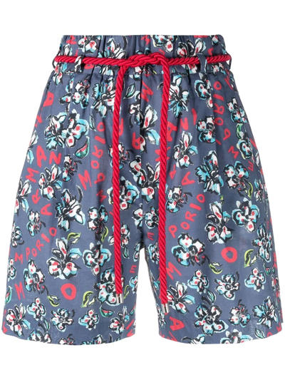 Emporio Armani Mare Floral-print Shorts In Blueberry Floral