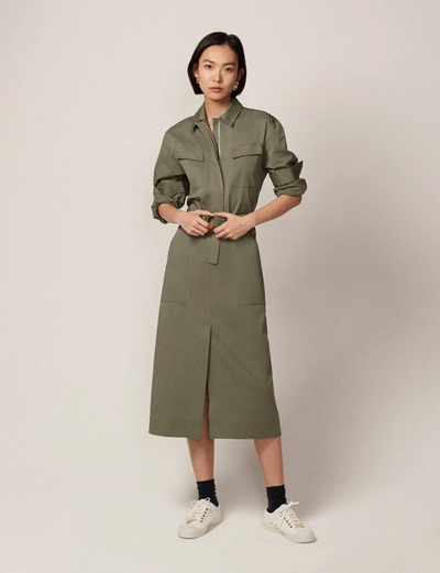 Another Tomorrow Belted Utility Dress In Olive Green