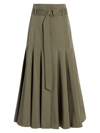 Another Tomorrow Drop-waist Pleated Midi-skirt In Olive Green