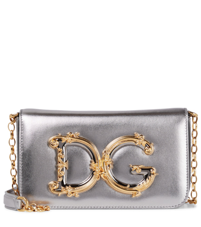 Dolce & Gabbana Dg Girls Leather Shoulder Bag In Silber