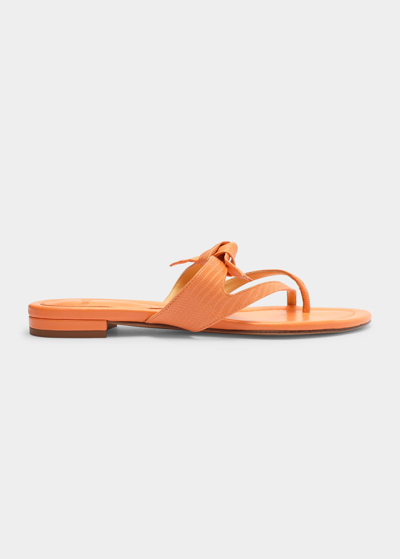 Alexandre Birman Clarita Summer Croc-embossed Leather Flat Sandals In Papaya
